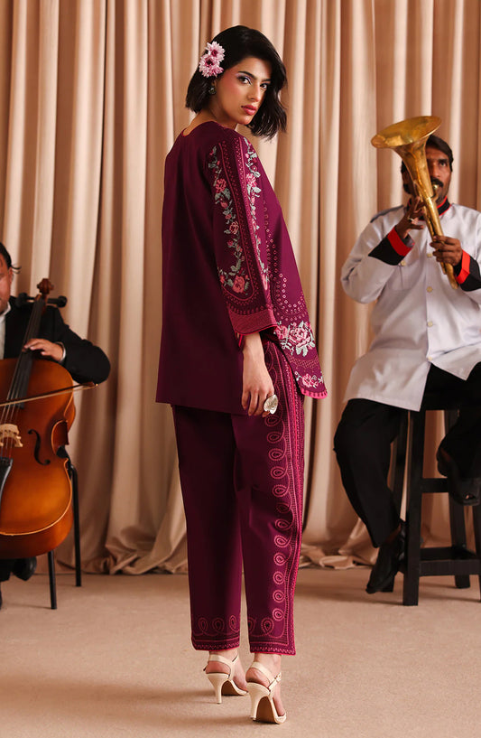 Joy Embroidered Lawn Stitched 2 Piece Suit - Ruby - JY26ED - Purple - Eid Collection