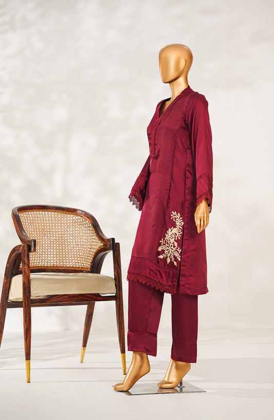 Jugni by Amna Khadija Embroidered Silk Stitched 2 Piece Suit - JSFP-02 - AM25JSFP - Maroon - Festive Collection