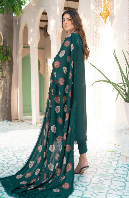 Jugnoo by Riaz Arts Premium Embroidered Dhanak Unstitched 3 Piece Suit - Design-08 - RA25JUG - Green - Winter Collection