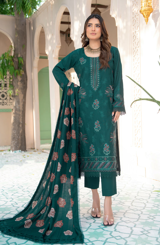 Jugnoo by Riaz Arts Premium Embroidered Dhanak Unstitched 3 Piece Suit - Design-08 - RA25JUG - Green - Winter Collection
