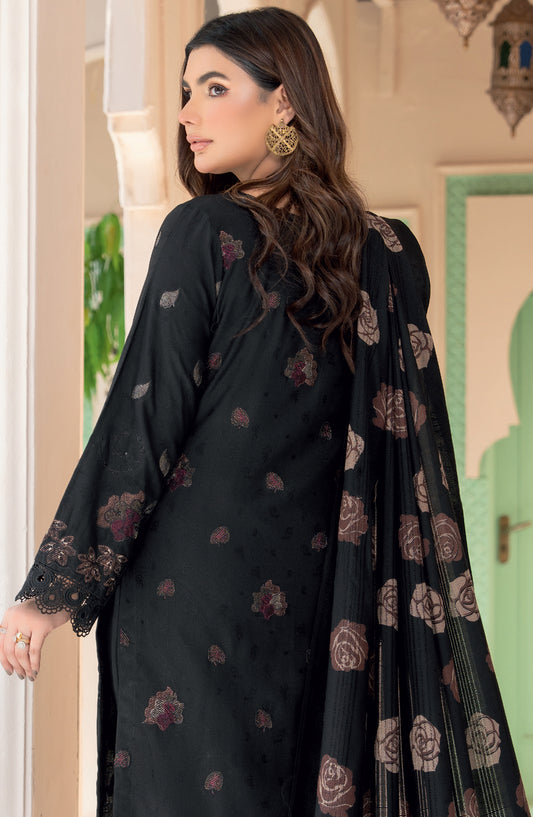 Jugnoo by Riaz Arts Premium Embroidered Dhanak Unstitched 3 Piece Suit - Design-06 - RA25JUG - Black - Winter Collection