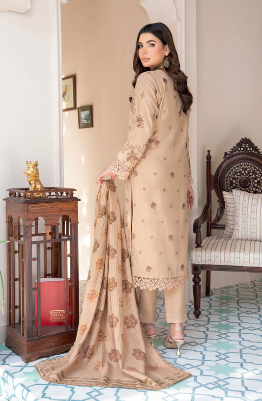 Jugnoo by Riaz Arts Premium Embroidered Dhanak Unstitched 3 Piece Suit - Design-05 - RA25JUG - Beige - Winter Collection