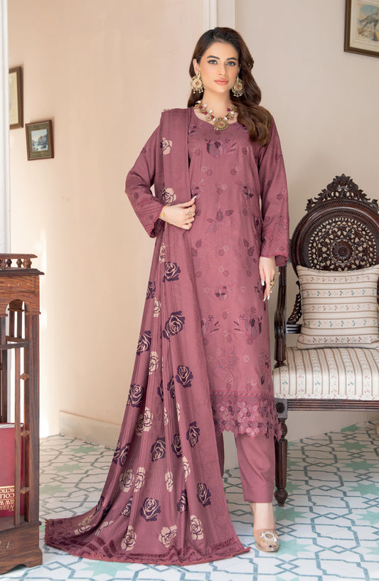Jugnoo by Riaz Arts Premium Embroidered Dhanak Unstitched 3 Piece Suit - Design-03 - RA25JUG - Pink - Winter Collection