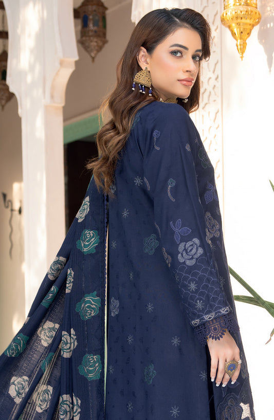 Jugnoo by Riaz Arts Premium Embroidered Dhanak Unstitched 3 Piece Suit - Design-02 - RA25JUG - Blue - Winter Collection