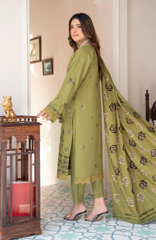 Jugnoo by Riaz Arts Premium Embroidered Dhanak Unstitched 3 Piece Suit - Design-01 - RA25JUG - Green - Winter Collection