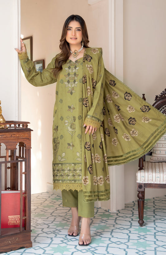 Jugnoo by Riaz Arts Premium Embroidered Dhanak Unstitched 3 Piece Suit - Design-01 - RA25JUG - Green - Winter Collection