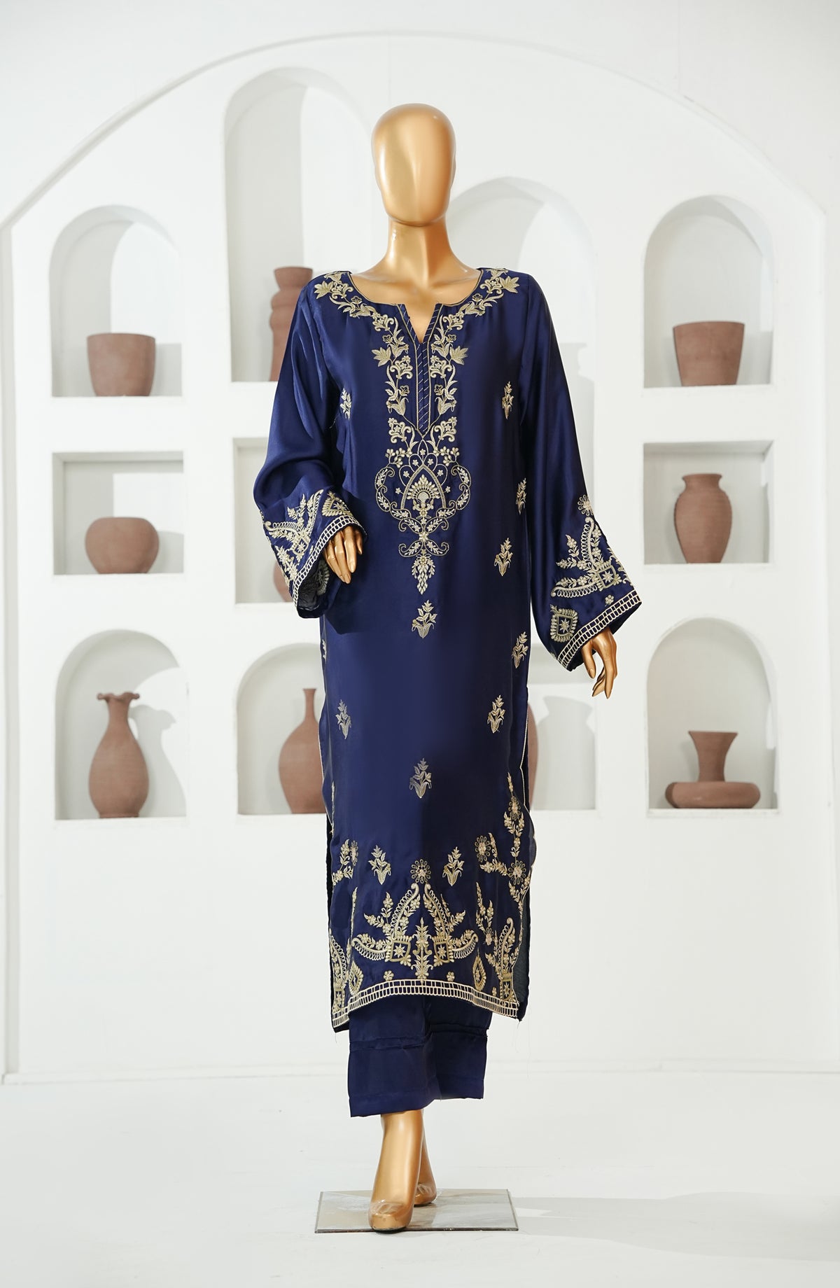 KHAEHS Mohar Silk by Amna Khadija Embroidered Shamooz Silk Stitched 2 Piece Suit - AKMS-13 - AM26AKMS - Blue - Casual Collection