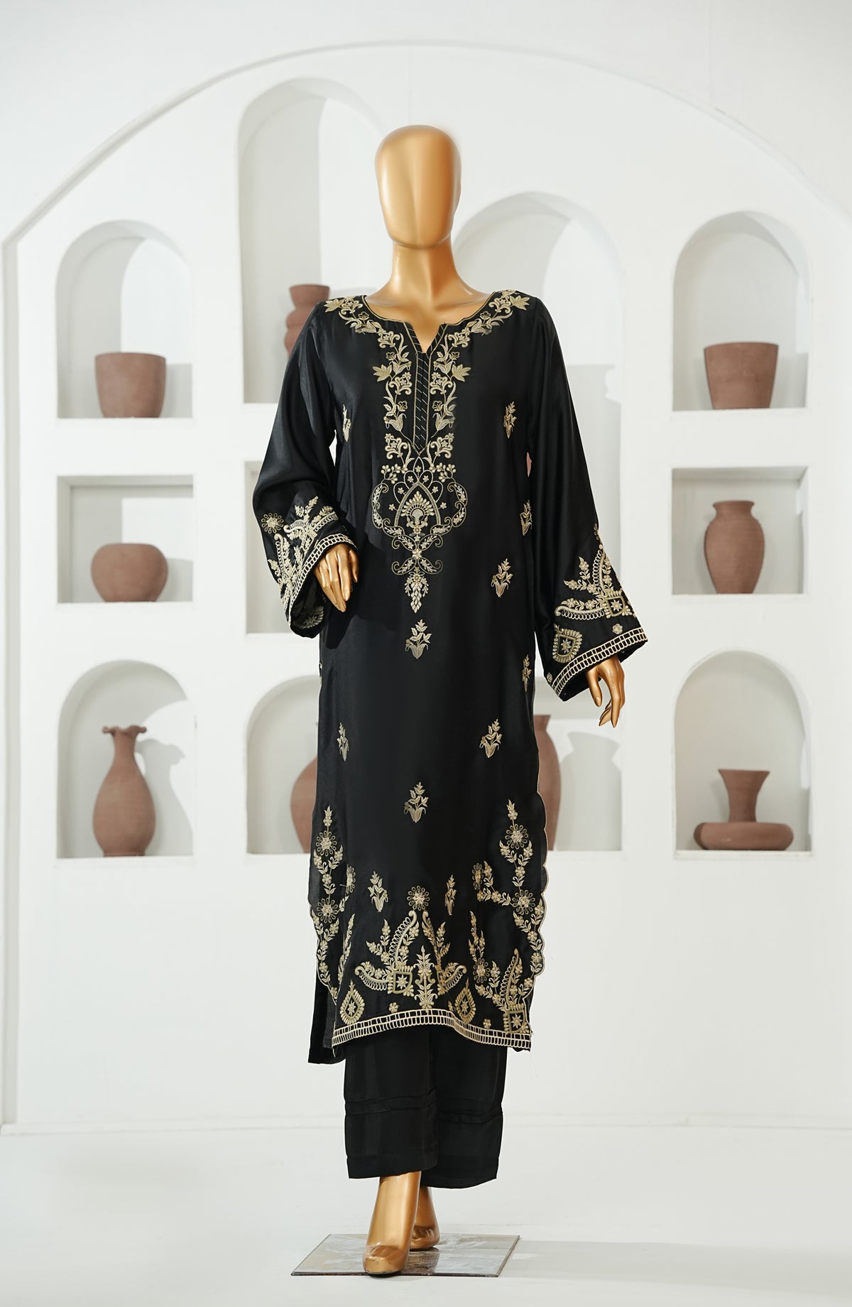 KHAEHS Mohar Silk by Amna Khadija Embroidered Shamooz Silk Stitched 2 Piece Suit - AKMS-16 - AM26AKMS - Black - Casual Collection
