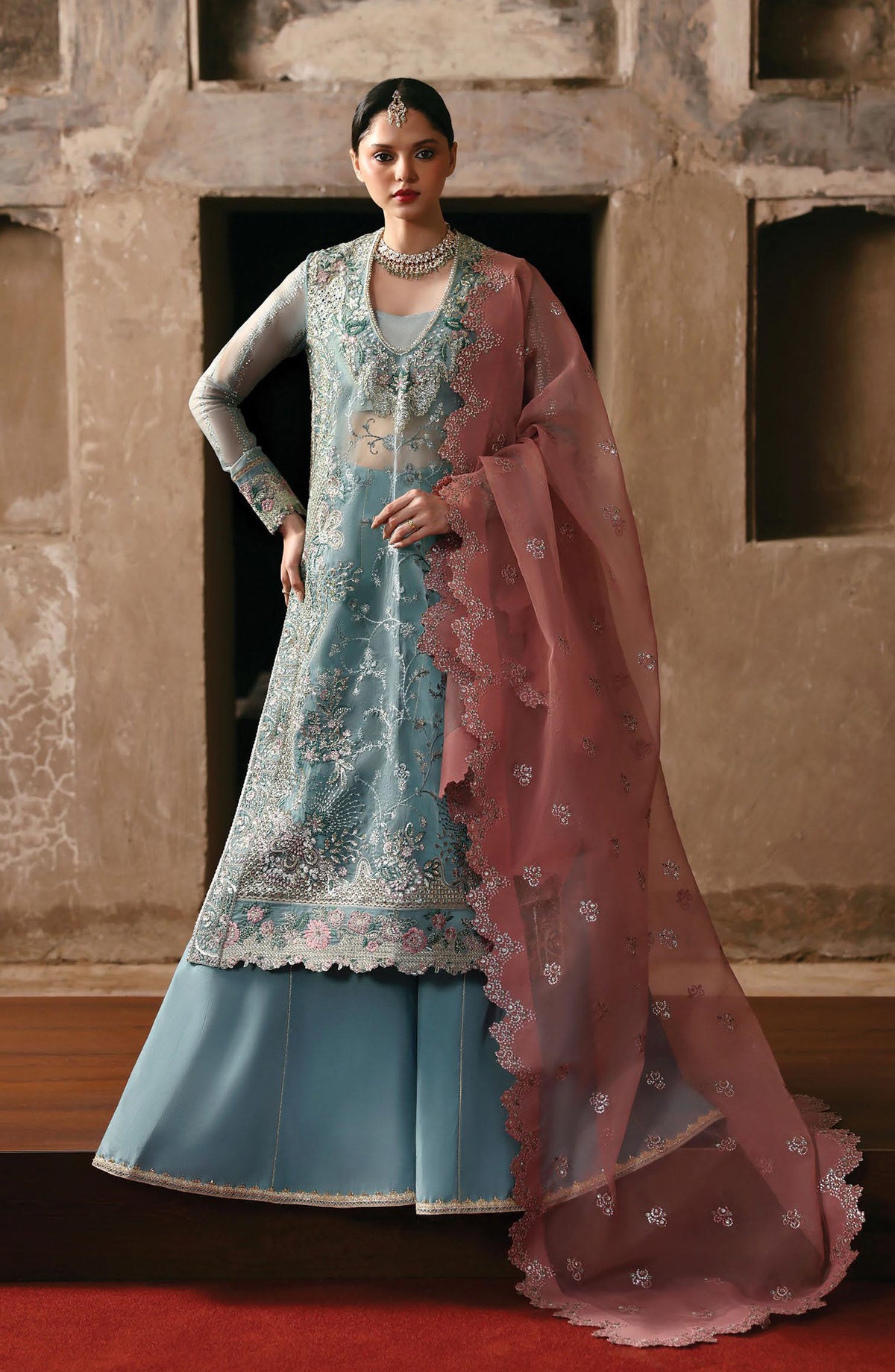 Kaashvi by Ayzel Embroidered Organza Unstitched 3 Piece Suit - RAVINA - AY25KSH - Blue - Wedding Collection