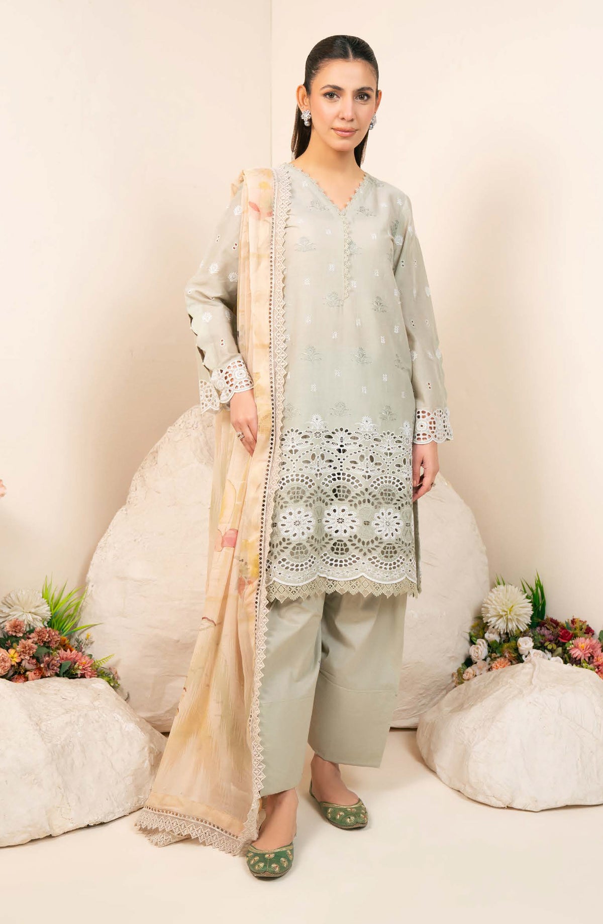 Kaashvi by Johra Embroidered Chikankari Lawn Unstitched 3 Piece Suit - JS-141 - JH26KVI - Beige - Summer Collection