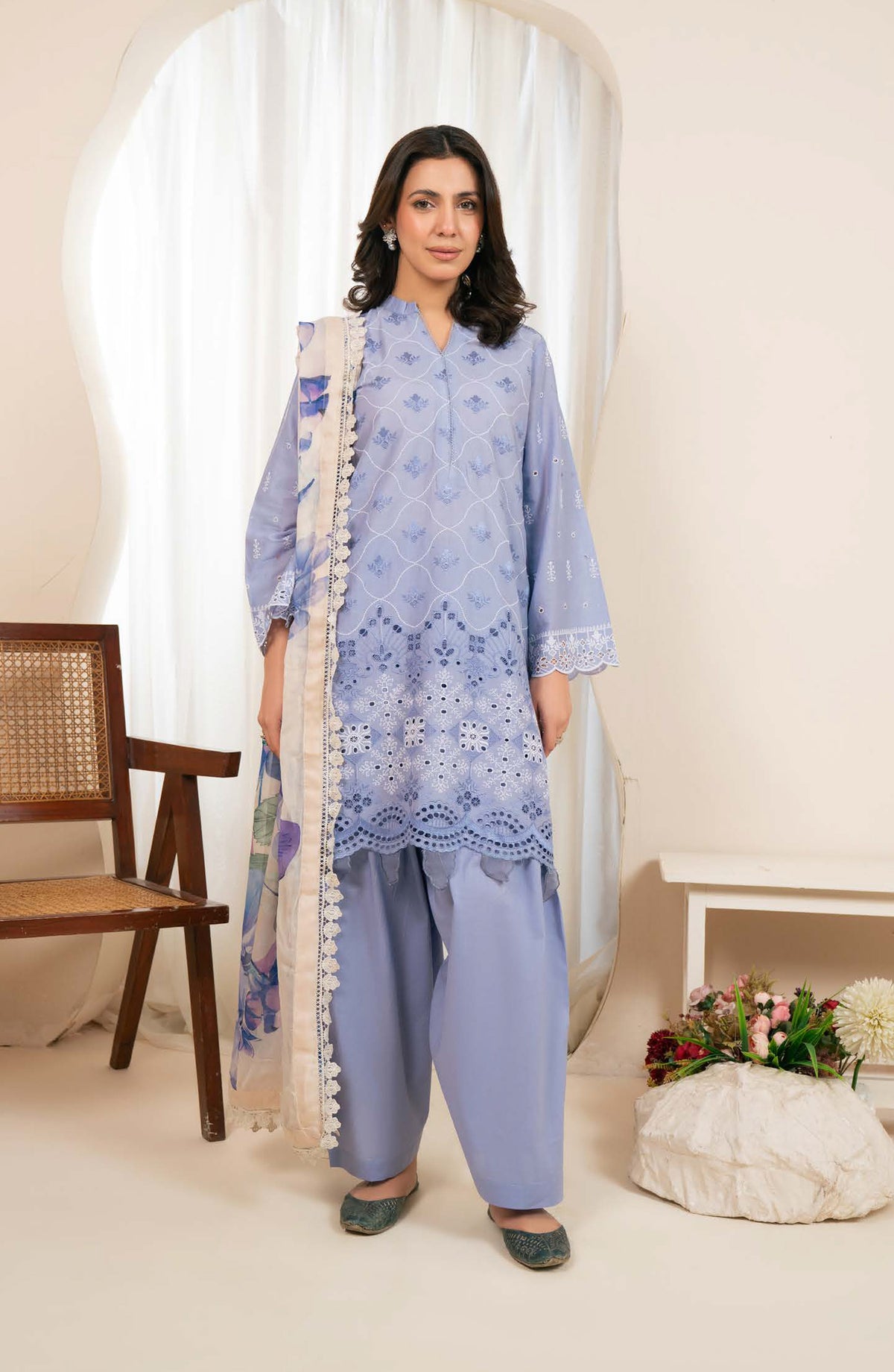 Kaashvi by Johra Embroidered Chikankari Lawn Unstitched 3 Piece Suit - JS-135 - JH26KVI - Blue - Summer Collection