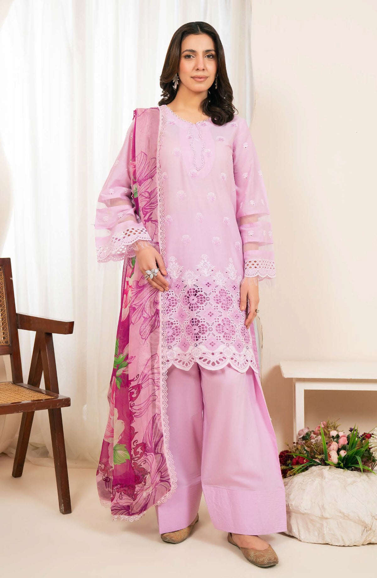 Kaashvi by Johra Embroidered Chikankari Lawn Unstitched 3 Piece Suit - JS-132 - JH26KVI - Pink - Summer Collection