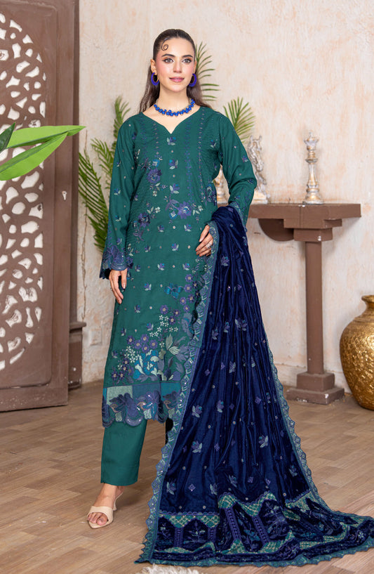 Kahani by Riaz Arts Embroidered Peach Unstitched 3 Piece Suit - D-01 - RA26KNI - Green - Premium Collection