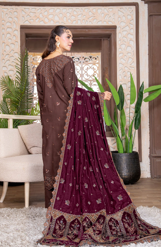 Kahani by Riaz Arts Embroidered Peach Unstitched 3 Piece Suit - D-02 - RA26KNI - Brown - Premium Collection