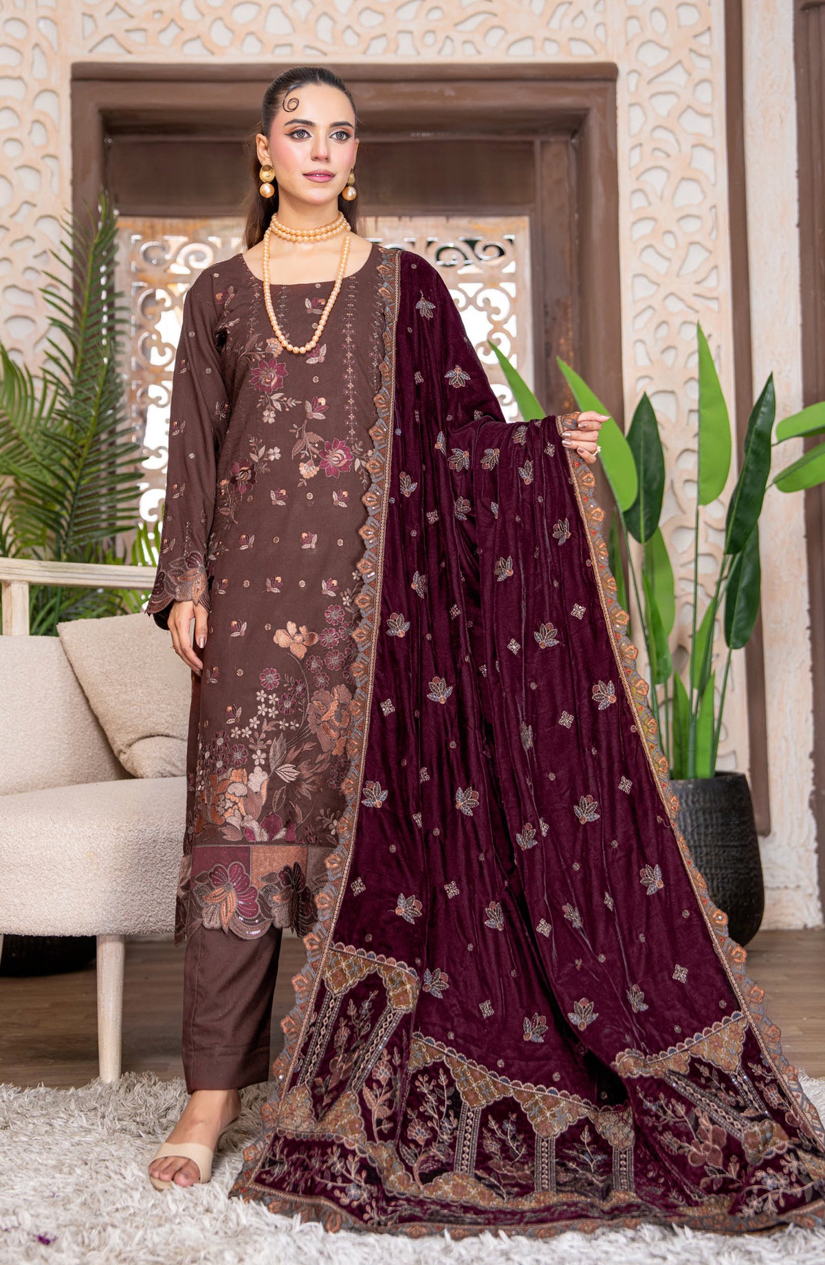 Kahani by Riaz Arts Embroidered Peach Unstitched 3 Piece Suit - D-02 - RA26KNI - Brown - Premium Collection