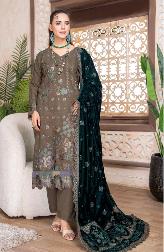 Kahani by Riaz Arts Embroidered Peach Unstitched 3 Piece Suit - D-04 - RA26KNI - Green - Premium Collection