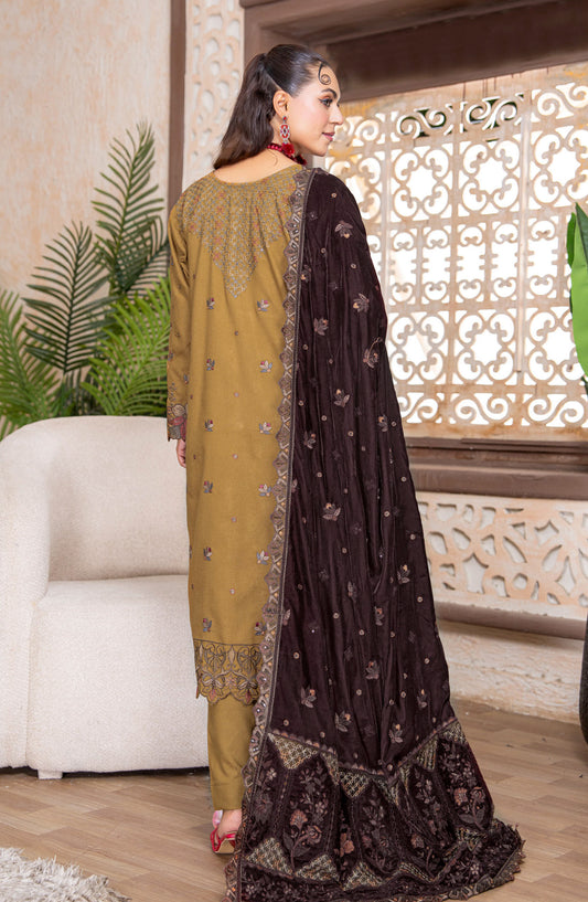 Kahani by Riaz Arts Embroidered Peach Unstitched 3 Piece Suit - D-05 - RA26KNI - Mustard - Premium Collection