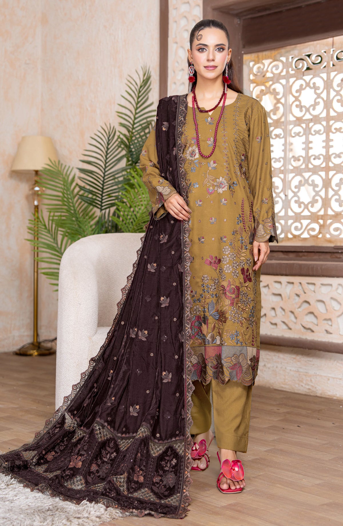 Kahani by Riaz Arts Embroidered Peach Unstitched 3 Piece Suit - D-05 - RA26KNI - Mustard - Premium Collection