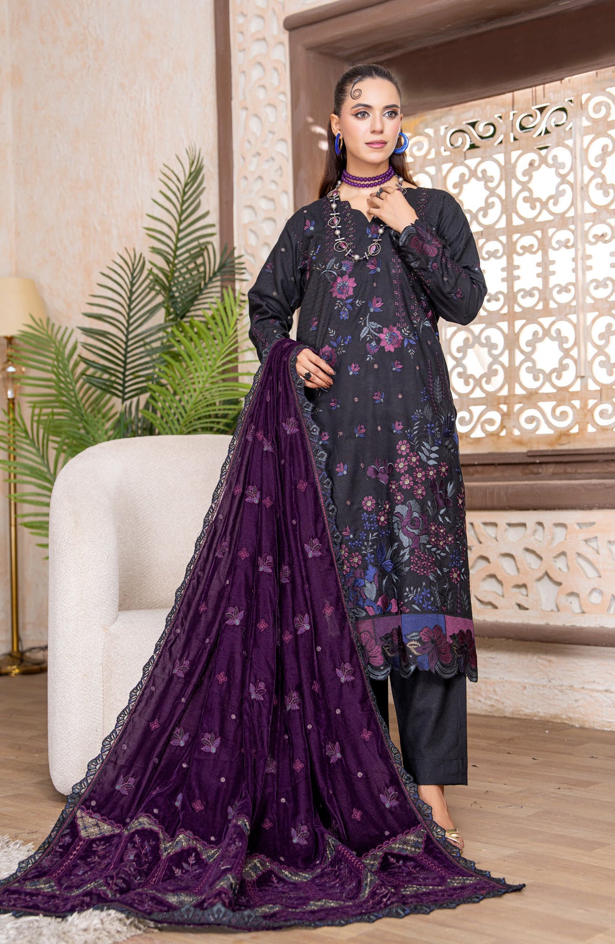 Kahani by Riaz Arts Embroidered Peach Unstitched 3 Piece Suit - D-06 - RA26KNI - Blue - Premium Collection