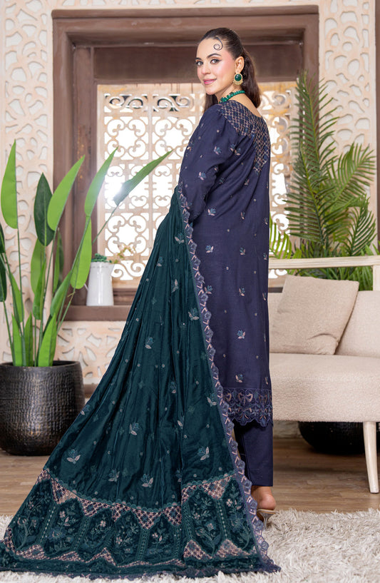Kahani by Riaz Arts Embroidered Peach Unstitched 3 Piece Suit - D-07 - RA26KNI - Blue - Premium Collection