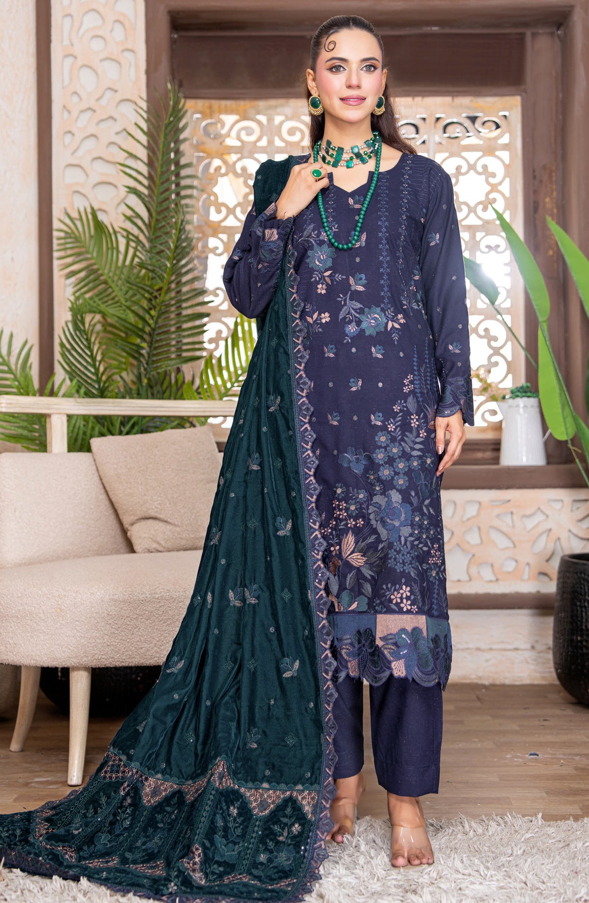Kahani by Riaz Arts Embroidered Peach Unstitched 3 Piece Suit - D-07 - RA26KNI - Blue - Premium Collection