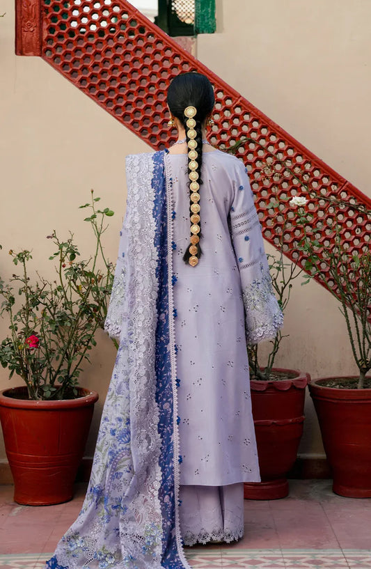 Kahf Ek Fasana Luxury Embroidered Lawn Unstitched 3 Piece Suit - 7B -Nazneen - KHP26FS - Blue - Festive Collection