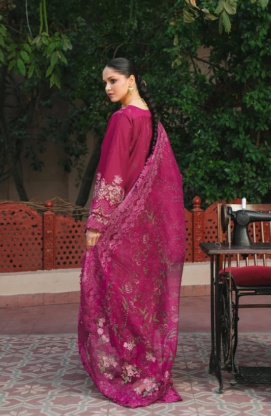 Kahf Ek Fasana Luxury Embroidered Lawn Unstitched 3 Piece Suit - 7A -Naveli - KHP26FS - Pink - Festive Collection