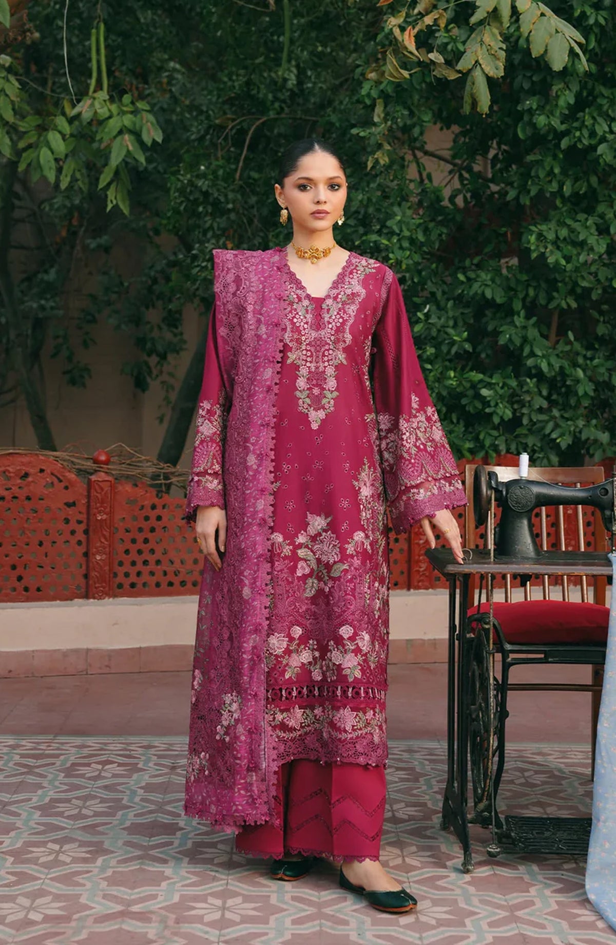 Kahf Ek Fasana Luxury Embroidered Lawn Unstitched 3 Piece Suit - 7A -Naveli - KHP26FS - Pink - Festive Collection