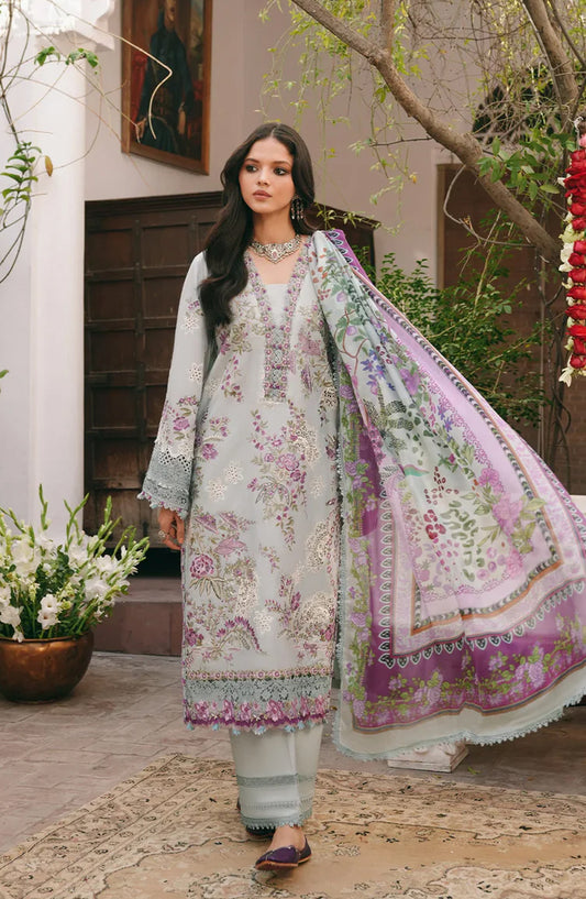 Kahf Ek Fasana Luxury Embroidered Lawn Unstitched 3 Piece Suit - 6B -Banafsha - KHP26FS - Blue - Festive Collection