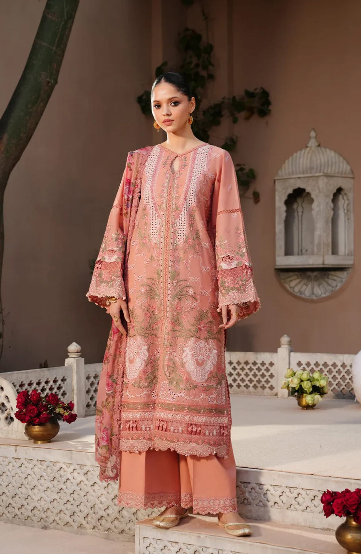 Kahf Ek Fasana Luxury Embroidered Lawn Unstitched 3 Piece Suit - 5B -Adaa - KHP26FS - Orange - Festive Collection