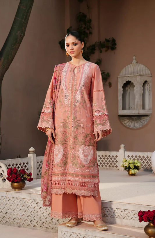 Kahf Ek Fasana Luxury Embroidered Lawn Unstitched 3 Piece Suit - 5B -Adaa - KHP26FS - Orange - Festive Collection