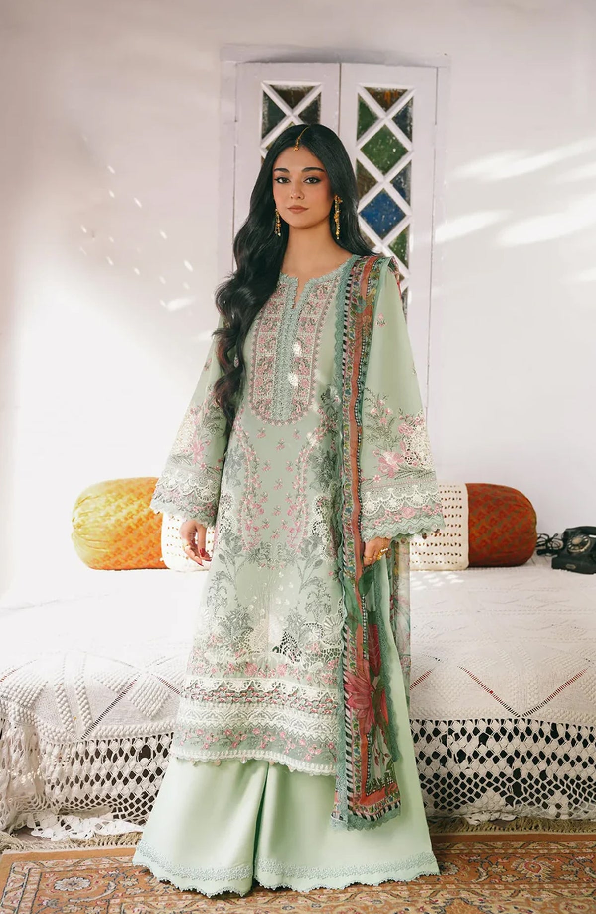 Kahf Ek Fasana Luxury Embroidered Lawn Unstitched 3 Piece Suit - 4B -Sitara - KHP26FS - Green - Festive Collection