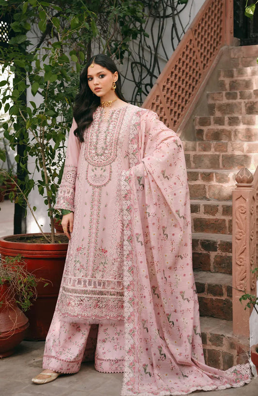 Kahf Ek Fasana Luxury Embroidered Lawn Unstitched 3 Piece Suit - 3A -Dilnasheen - KHP26FS - Pink - Festive Collection