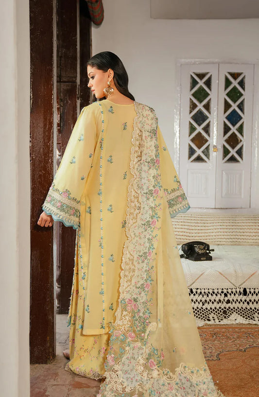 Kahf Ek Fasana Luxury Embroidered Lawn Unstitched 3 Piece Suit - 2B -Muskaan - KHP26FS - Yellow - Festive Collection