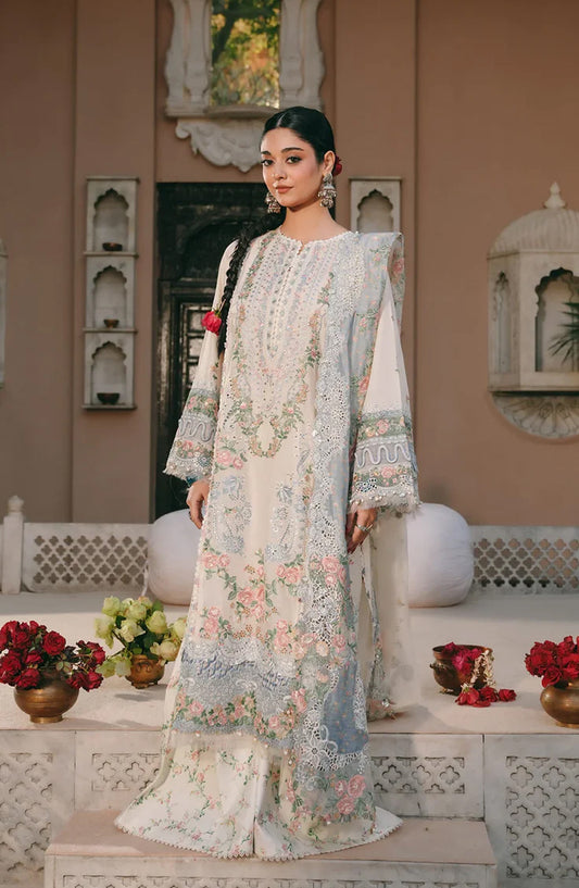 Kahf Ek Fasana Luxury Embroidered Lawn Unstitched 3 Piece Suit - 2A -Neelofar - KHP26FS - Fawn - Festive Collection