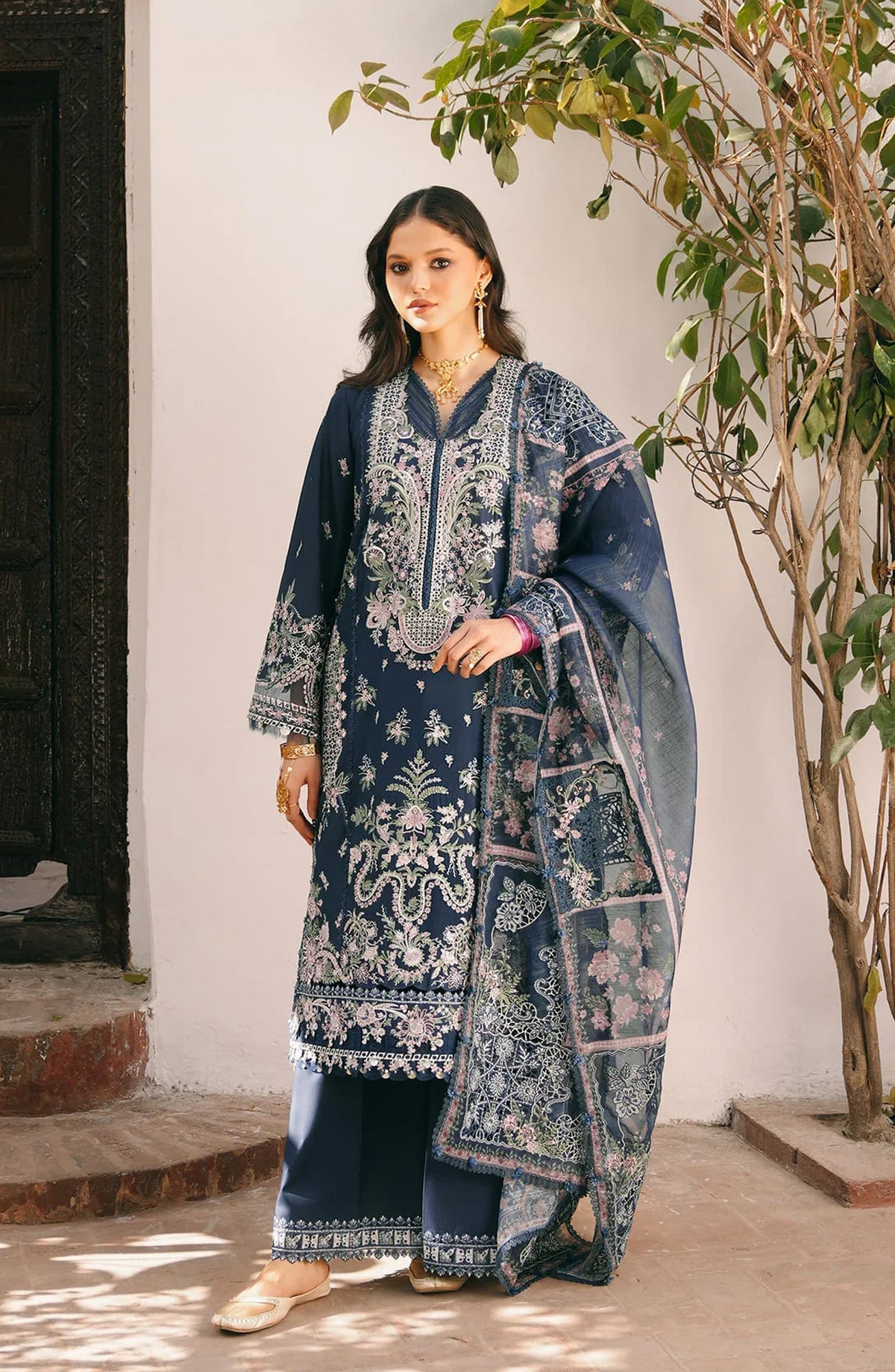 Kahf Ek Fasana Luxury Embroidered Lawn Unstitched 3 Piece Suit - 1A -Malka - KHP26FS - Blue - Festive Collection