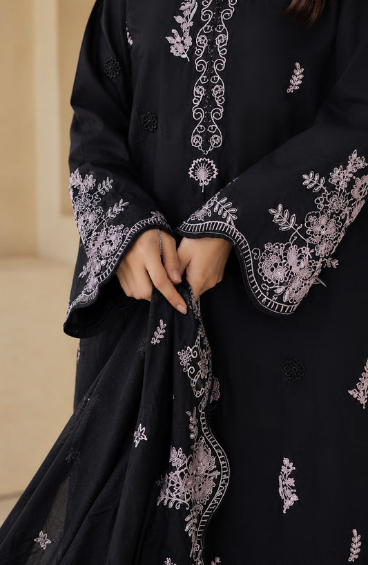 Kajal Monochrome by Amna Khadija Embroidered Lawn Stitched 3 Piece Suit - AKKJ-01 - AM26KKJ - Black - Summer Collection