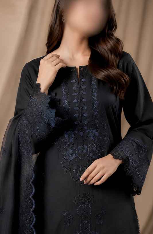 Kajal Monochrome by Amna Khadija Embroidered Lawn Stitched 3 Piece Suit - AKKJ-02 - AM26KKJ - Black - Summer Collection