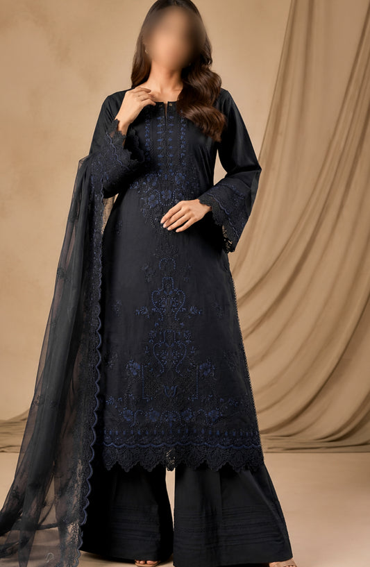 Kajal Monochrome by Amna Khadija Embroidered Lawn Stitched 3 Piece Suit - AKKJ-02 - AM26KKJ - Black - Summer Collection