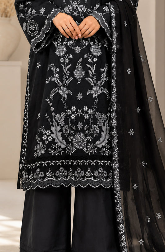 Kajal Monochrome by Amna Khadija Embroidered Lawn Stitched 3 Piece Suit - AKKJ-03 - AM26KKJ - Black - Summer Collection