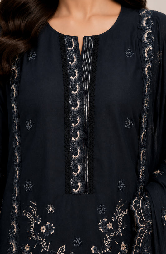 Kajal Monochrome by Amna Khadija Embroidered Lawn Stitched 3 Piece Suit - AKKJ-04 - AM26KKJ - Black - Summer Collection