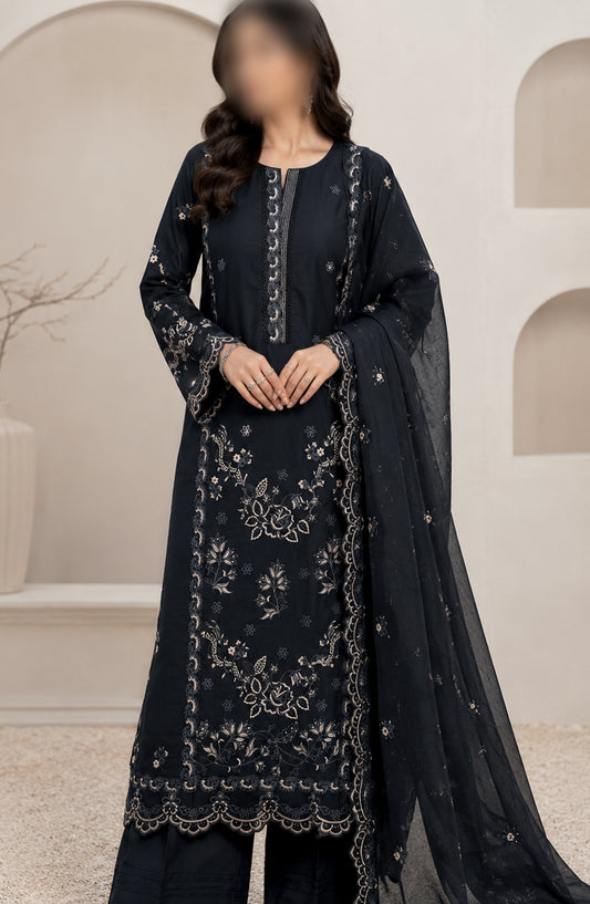 Kajal Monochrome by Amna Khadija Embroidered Lawn Stitched 3 Piece Suit - AKKJ-04 - AM26KKJ - Black - Summer Collection