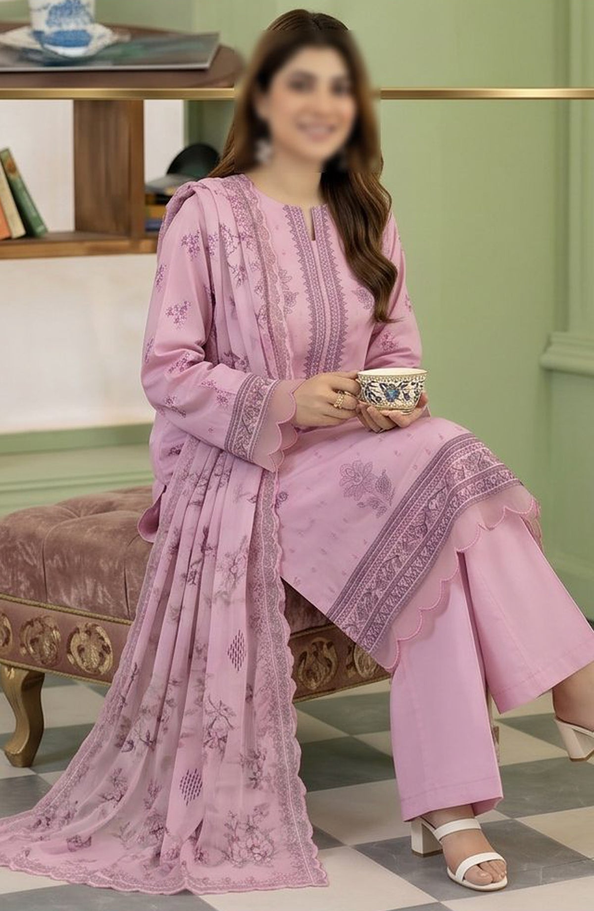 Kayseria by Al Karim Embroidered Lawn Unstitched 3 Piece Suit - D-11 - AK26KYS - Pink - Summer Collection