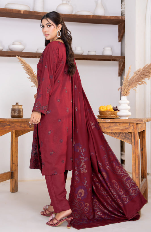 Kehkeshan by Riaz Arts Embroidered Peach Unstitched 3 Piece Suit - D-04 - RA26KKN - Maroon - Winter Collection