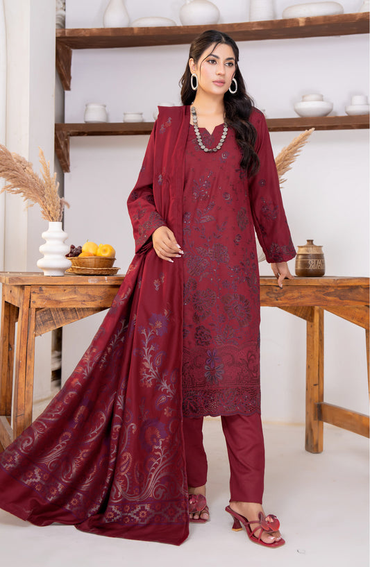 Kehkeshan by Riaz Arts Embroidered Peach Unstitched 3 Piece Suit - D-04 - RA26KKN - Maroon - Winter Collection