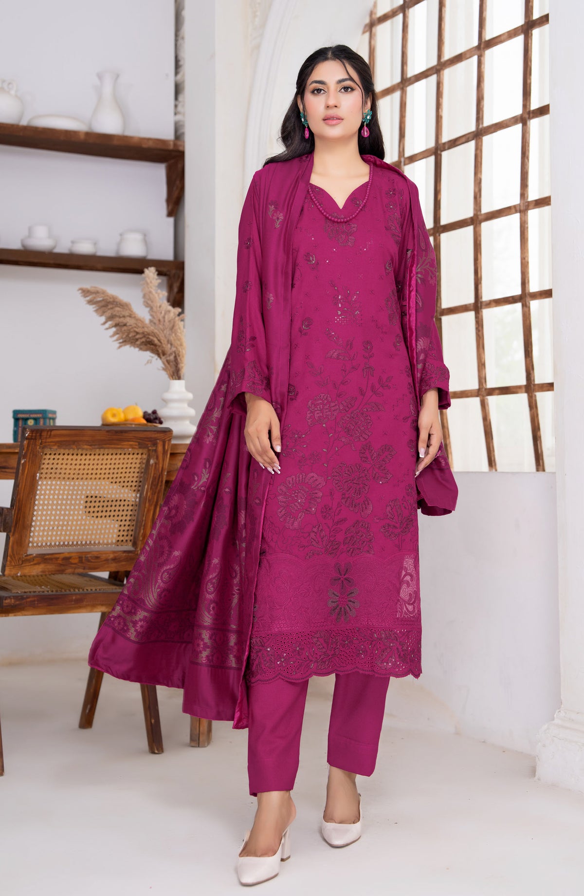 Kehkeshan by Riaz Arts Embroidered Peach Unstitched 3 Piece Suit - D-01 - RA26KKN - Pink - Winter Collection