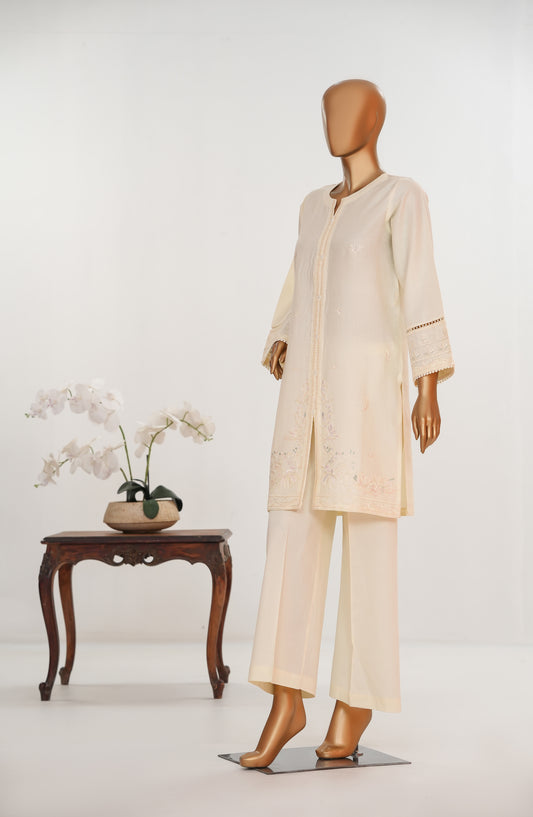 Khait Pret by Amna Khadija Embroidered Dobby Cotton Stitched 2 Piece Co ord Set - AKKP-05 - AM25KHAI - Cream - Casual Collection