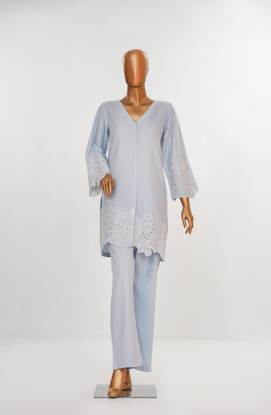 Khait Pret by Amna Khadija Embroidered Dobby Cotton Stitched 2 Piece Co ord Set - AKKP-01 - AM25KHAI - Ice Blue - Casual Collection