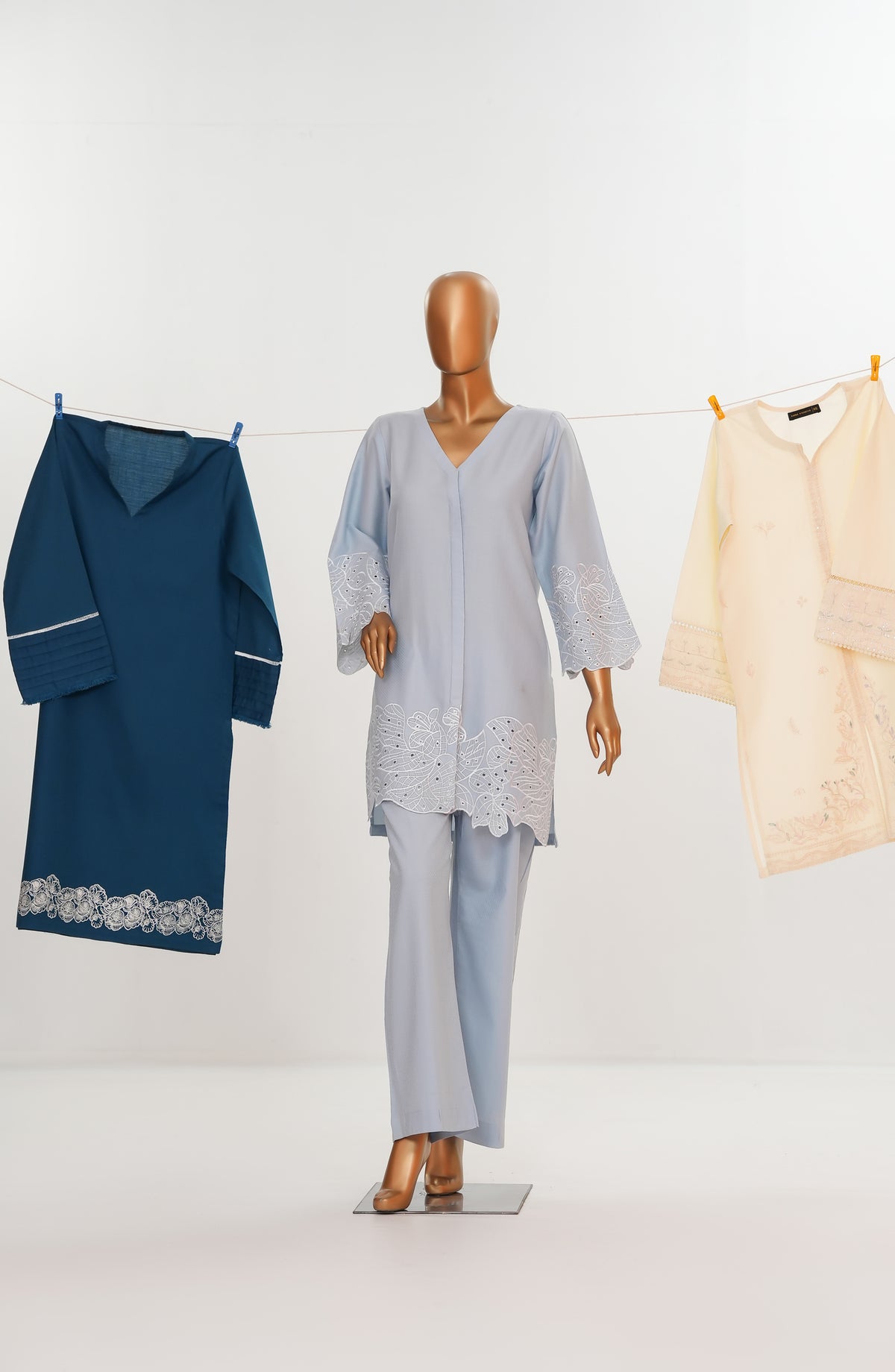 Khait Pret by Amna Khadija Embroidered Dobby Cotton Stitched 2 Piece Co ord Set - AKKP-01 - AM25KHAI - Ice Blue - Casual Collection