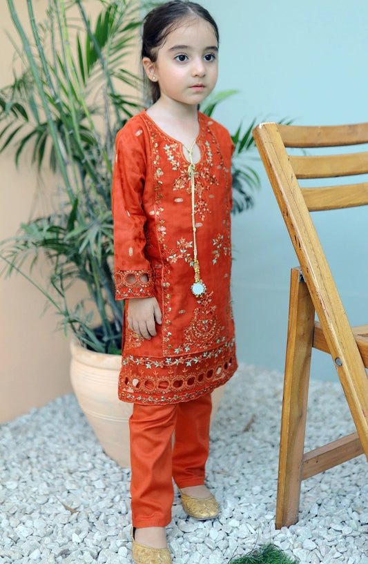 Chilli Orange 2pcs Embroidered Suit KST 075